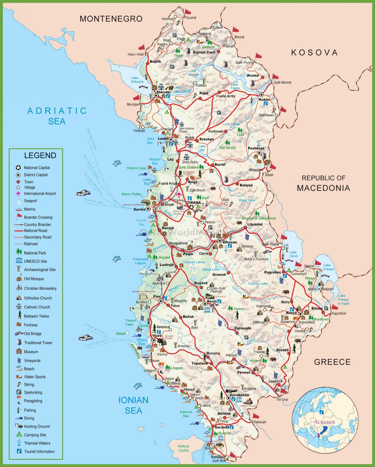 نقشه گردشگری آلبانی